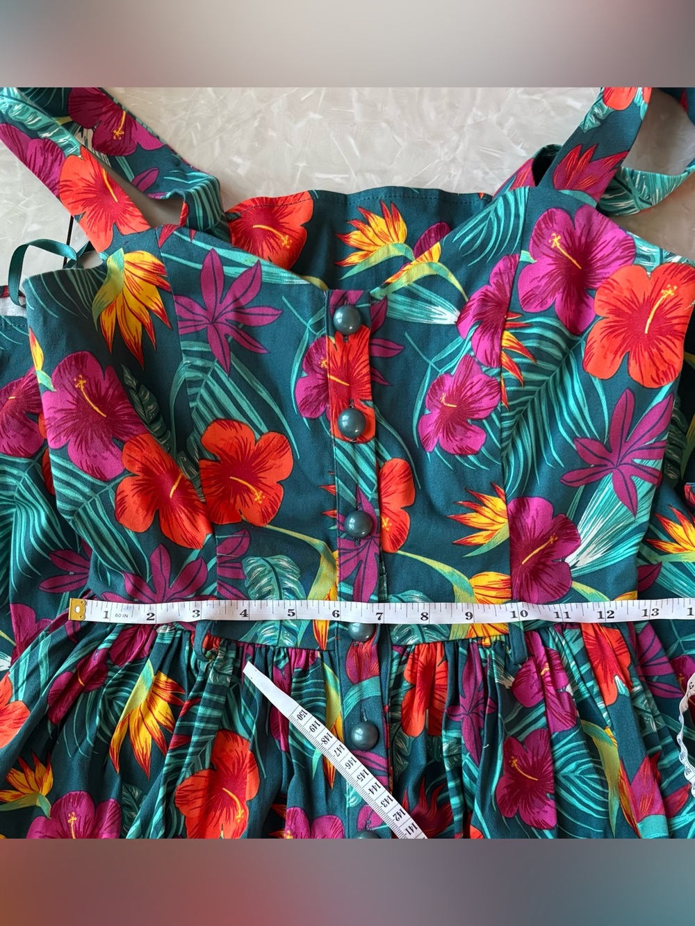 Collectif Teal Tropical Floral Sundress with Red & Purple Accents - Picture 7 of 11